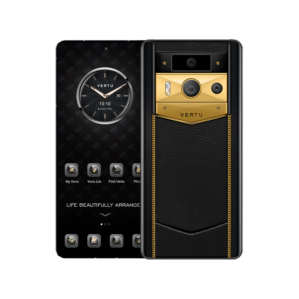 METAVERTU 2 Luxury Custom-Made Gold Radiant Blade Edition with Black Ink Calfskin Web3 AI Phone - Black