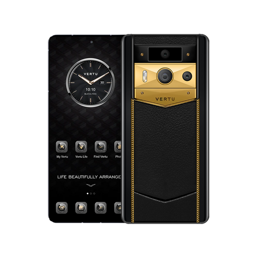 METAVERTU 2 Luxury Custom-Made Gold Radiant Blade Edition with Black Ink Calfskin Web3 AI Phone - Black