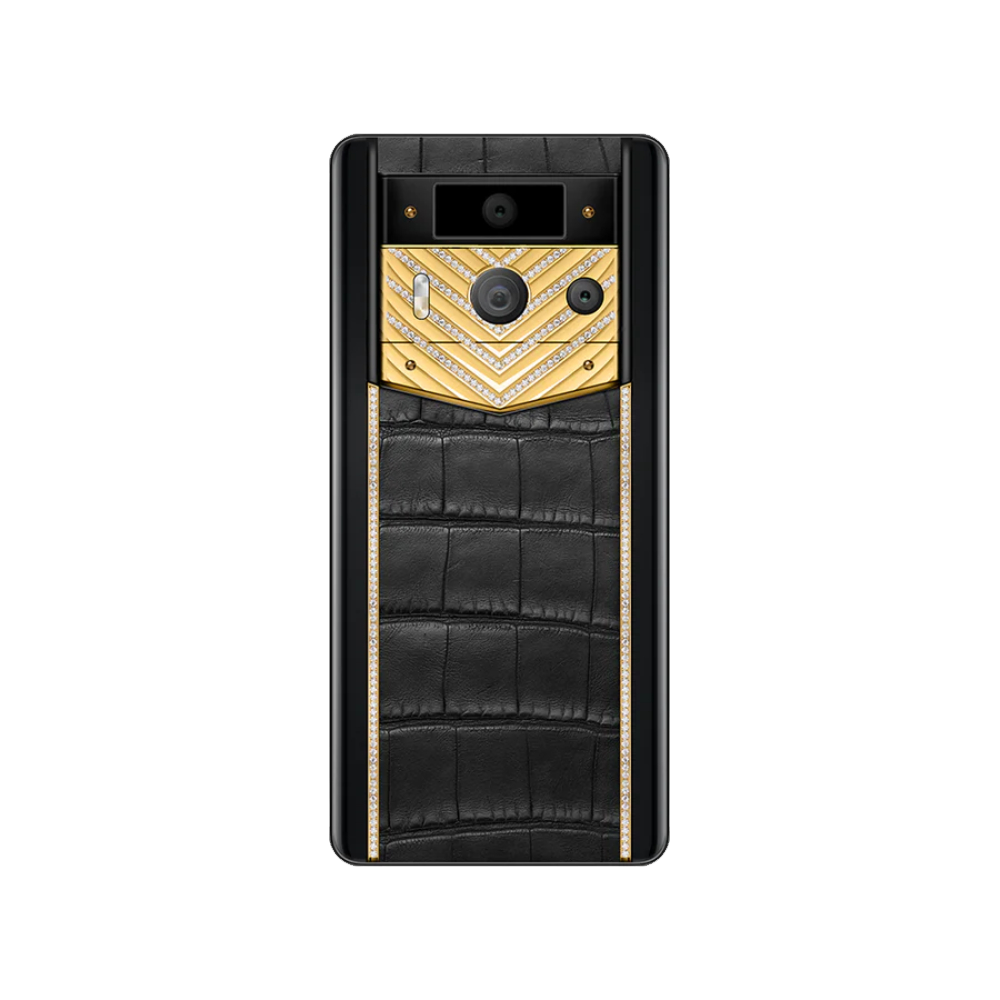 METAVERTU 2 Luxury Custom-Made Gold with Diamonds Alligator Skin Web3 AI Phone - Black