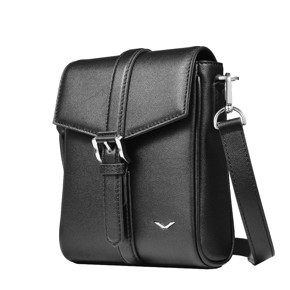 Business Crossbody Leather Mini Courier & Messenger Bag for Men - Black