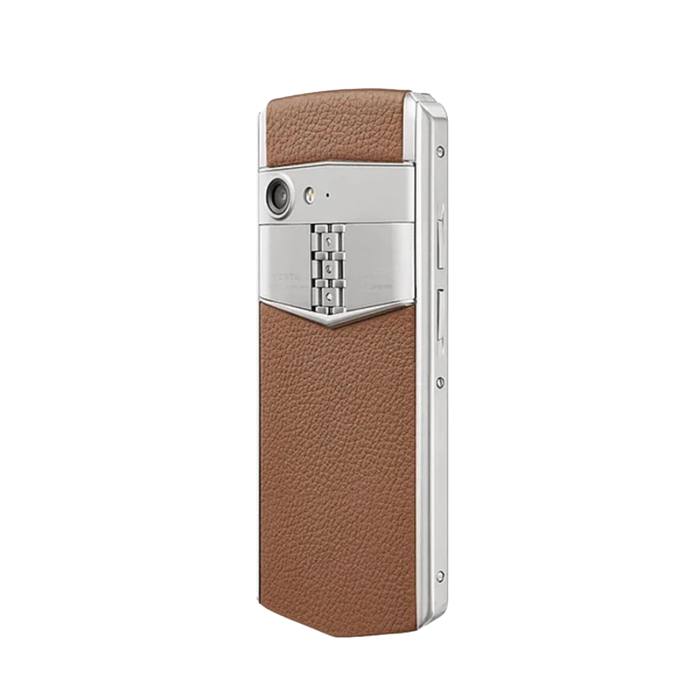 side Aster P Baroque Calf Leather Phone - Caramel Brown