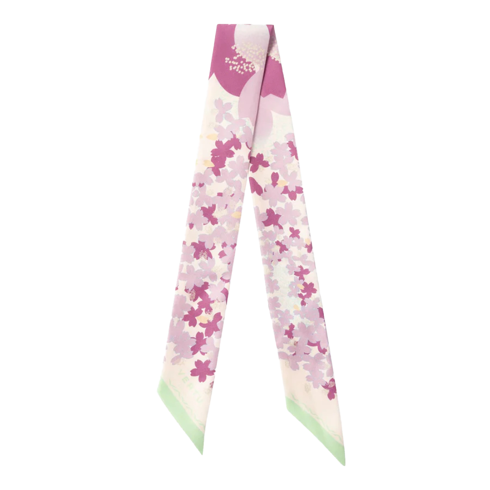 SEASON-DAIGO Signature Floral Print Silk Skinny Scarf - Cerise
