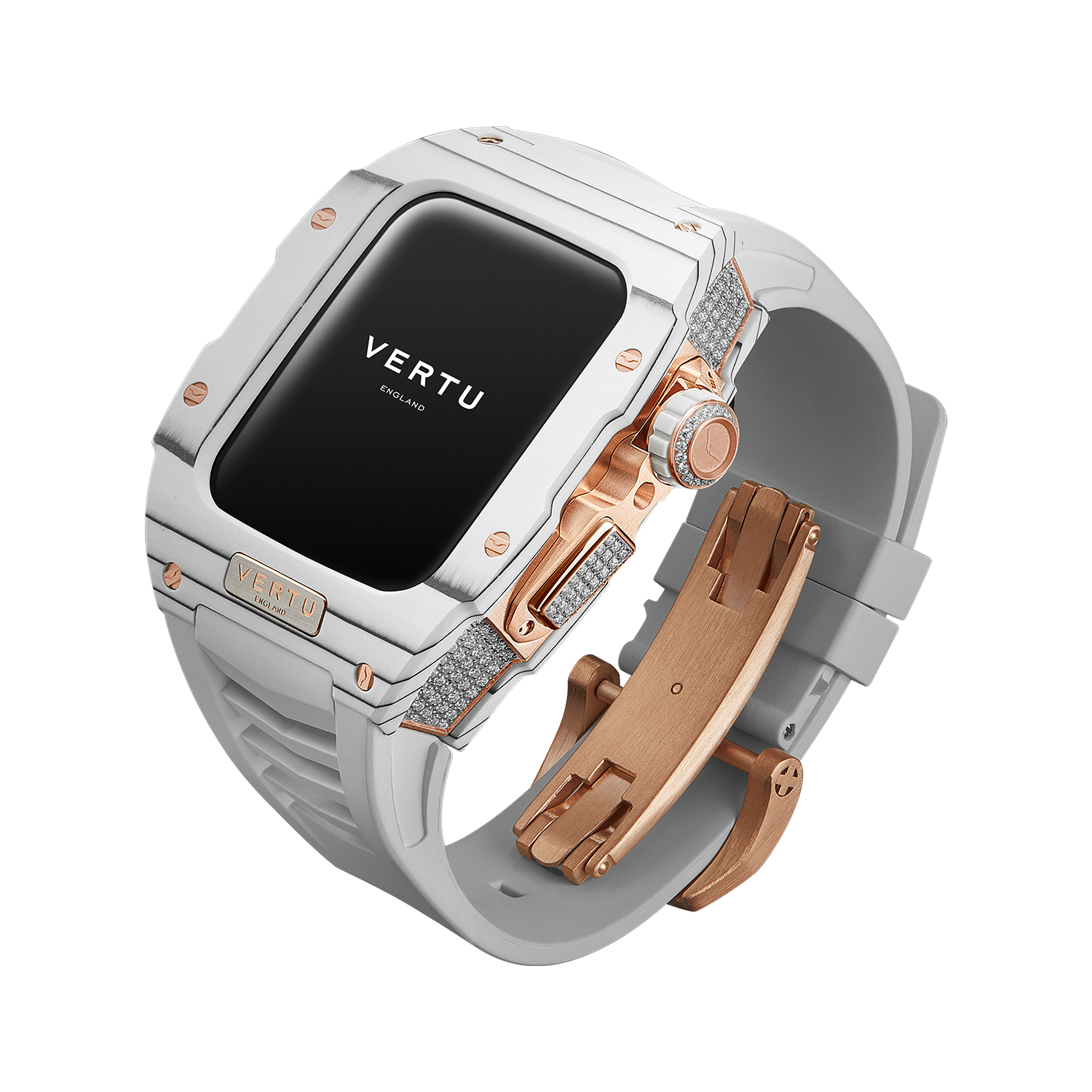 high-end smartwatch: white diamond VERTU smartwatch with white strap